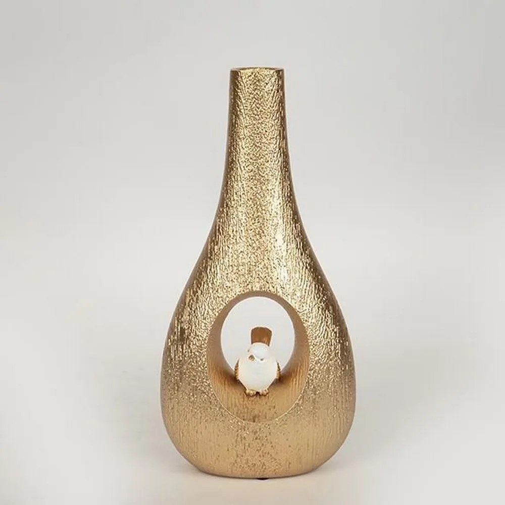 Βάζο Ξύλινο Με Πουλί 752-21047 15,8x8,9x32,5cm Gold-White Estheti Home Ξύλο