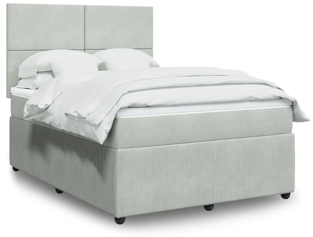 Κρεβάτι Boxspring με Στρώμα Ανοιχτό Γκρι 140x190 εκ. Βελούδινο