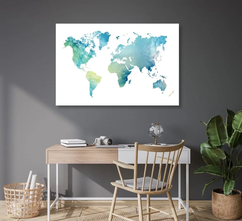 Εικόνα στον παγκόσμιο χάρτη φελλού σε σχέδιο ακουαρέλας - 90x60  place