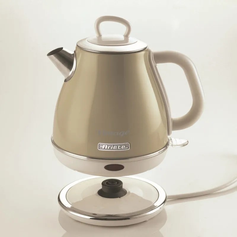 Ηλεκτρικός βραστήρας Ariete VINTAGE 2868/03, 1630W, 1 l, Μεταλλικό σώμα, Γρήγορο βράσιμο, Ασύρματη βάση, Μπεζ