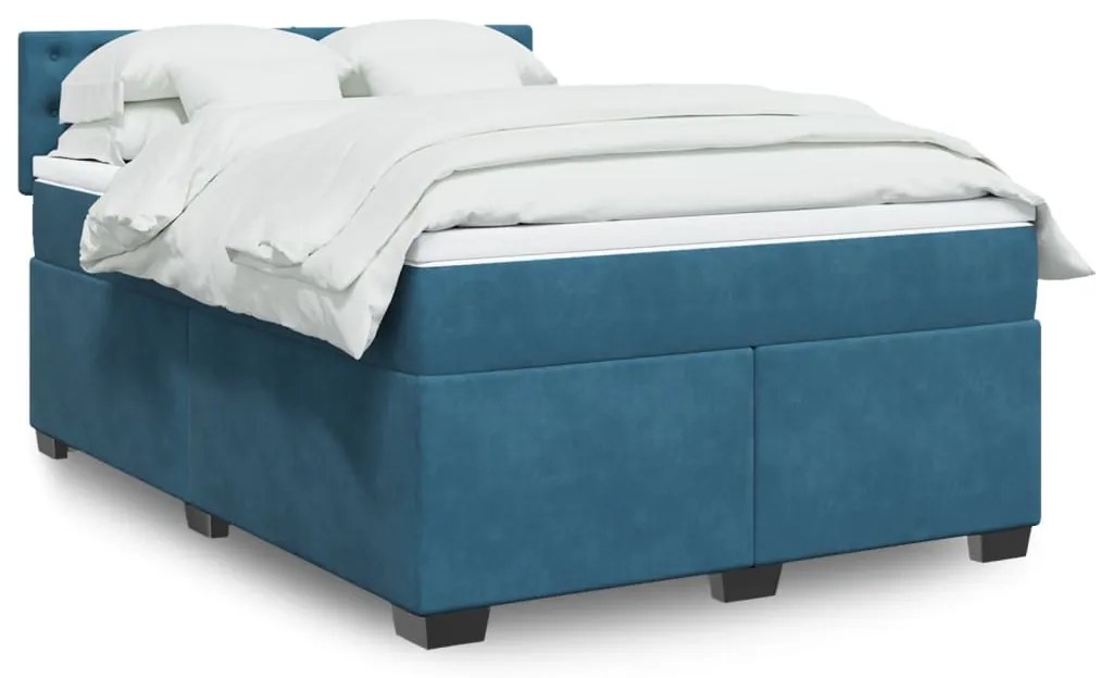 vidaXL Κρεβάτι Boxspring με Στρώμα Μπλε 140x190 εκ. Βελούδινο