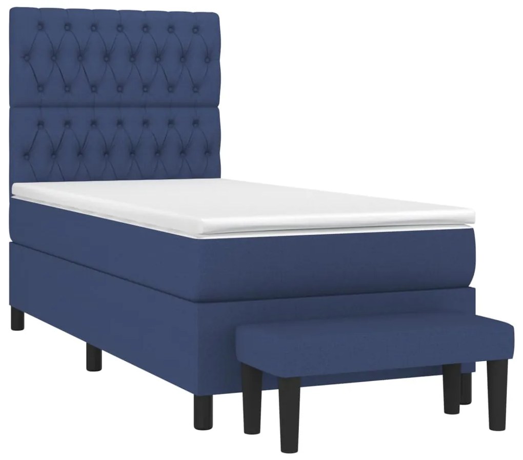 vidaXL Κρεβάτι Boxspring με Στρώμα Μπλε 90x190 εκ.Υφασμάτινο