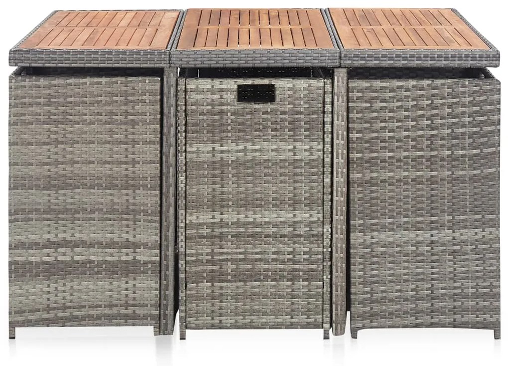 vidaXL Σετ Τραπεζαρίας Εξ. Χώρου 11 τεμ. Γκρι Συνθ. Ρατάν με Μαξιλάρια