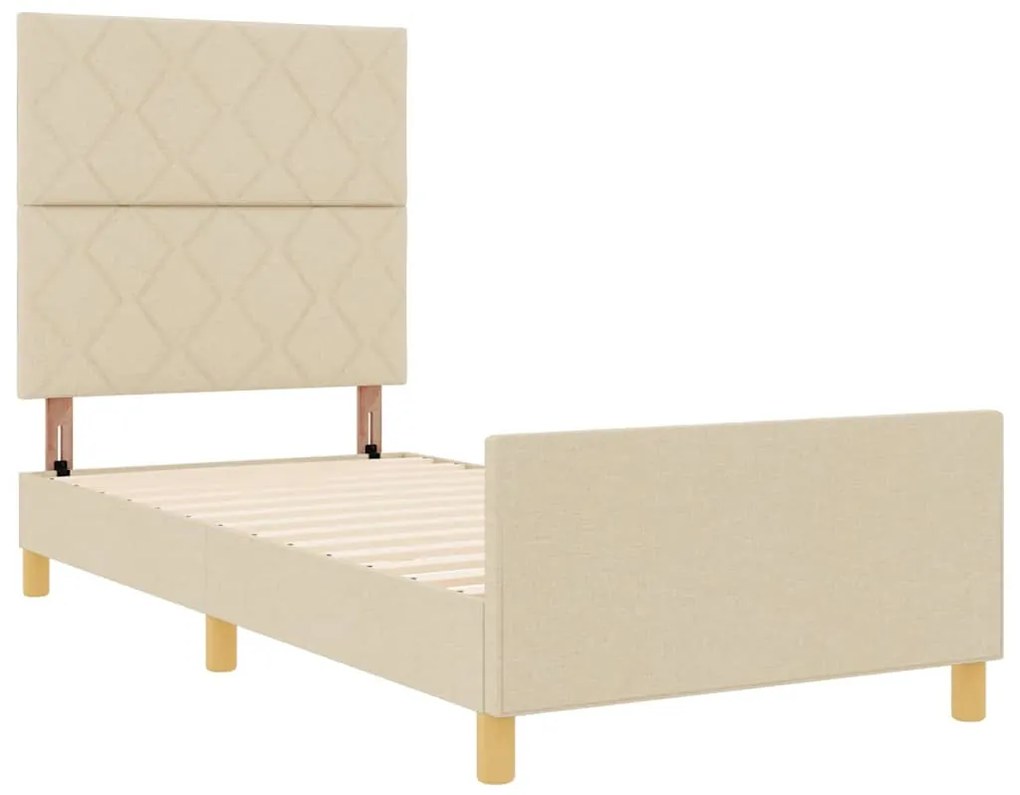 vidaXL Σκελετός Κρεβατιού με κεφαλάρι Κρεμ 90 x 190 cm ύφασμα