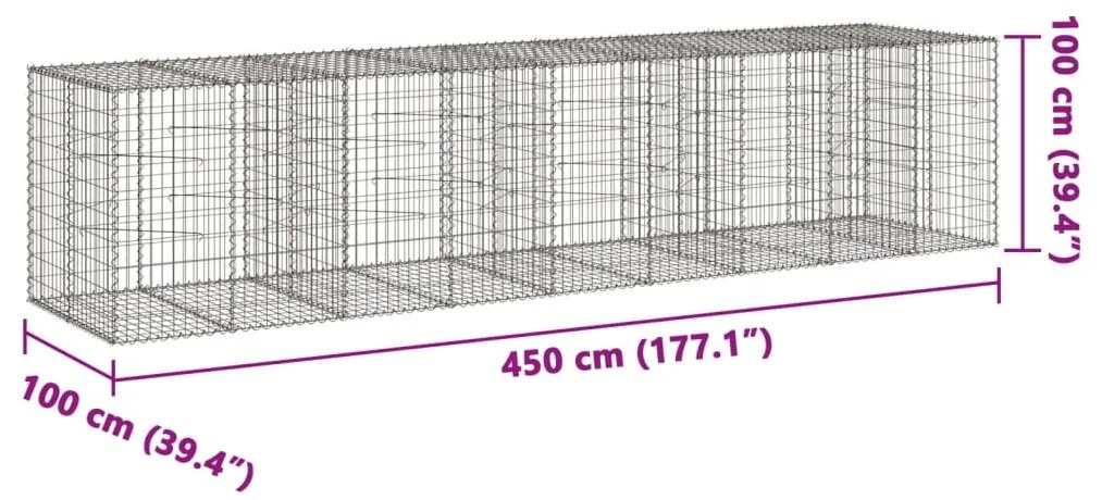 Συρματοκιβώτιο με Κάλυμμα 450x100x100εκ από Γαλβανισμένο Χάλυβα - Ασήμι