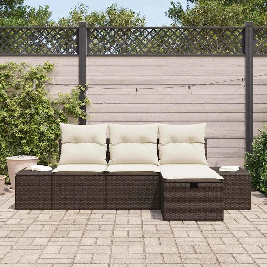 vidaXL Σετ Καναπέ Κήπου με μαξιλάρι 4 pcs Καφέ Πολυ ράταν