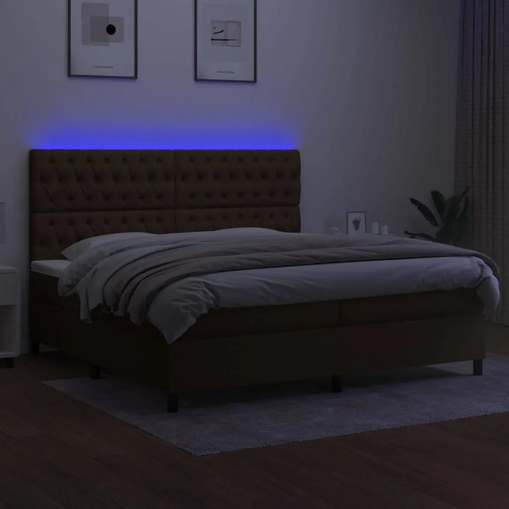 ΚΡΕΒΑΤΙ BOXSPRING ΜΕ ΣΤΡΩΜΑ &amp; LED ΣΚ.ΚΑΦΕ 200X200ΕΚ. ΥΦΑΣΜΑΤΙΝΟ 3135144