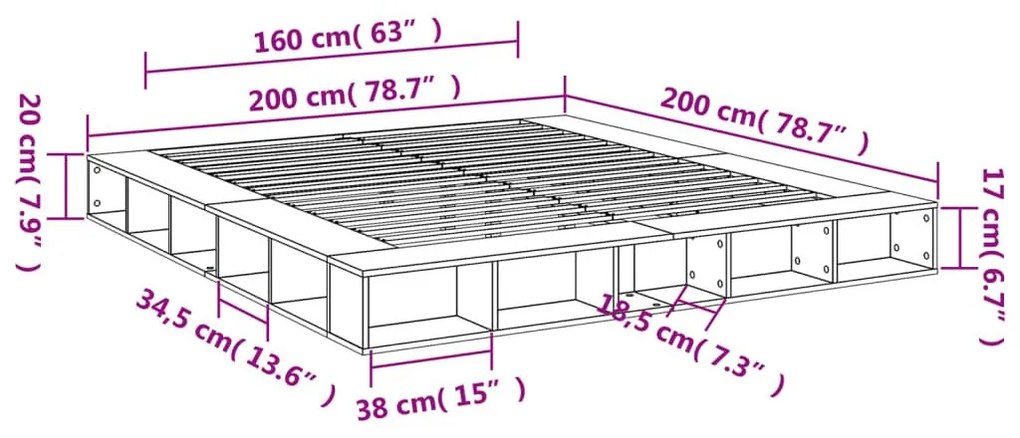 Πλαίσιο Κρεβατιού Γκρι Sonoma 200x200 εκ. Επεξεργασμένο Ξύλο - Γκρι