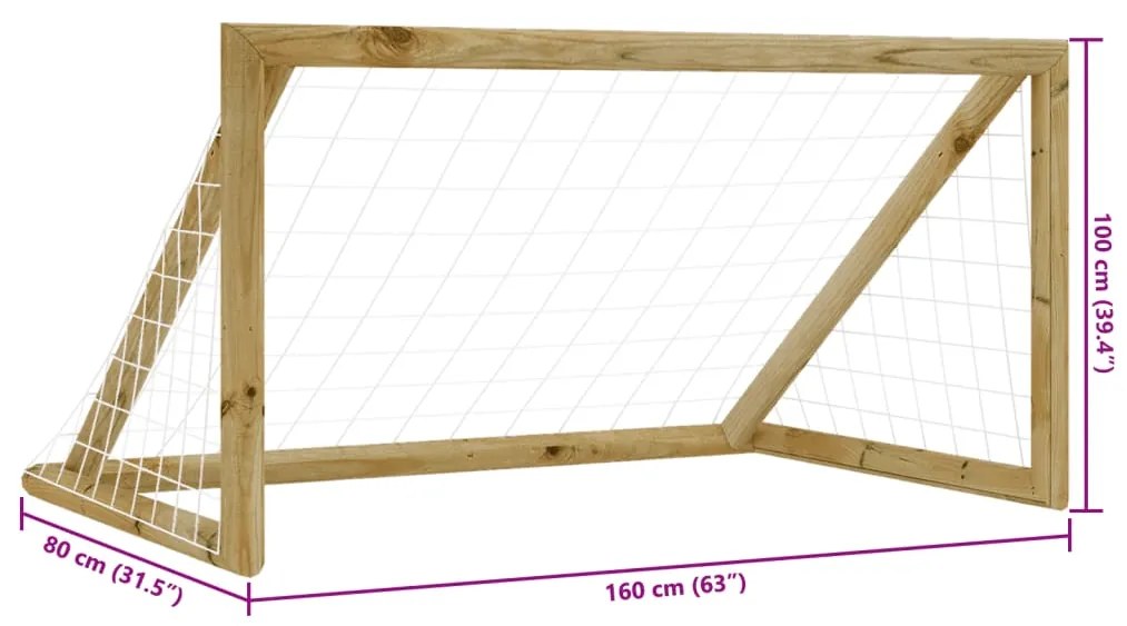 vidaXL Τέρμα Ποδοσφαίρου με Δίχτυ 160x80x100 εκ. Εμποτισμ. Ξύλο Πεύκου