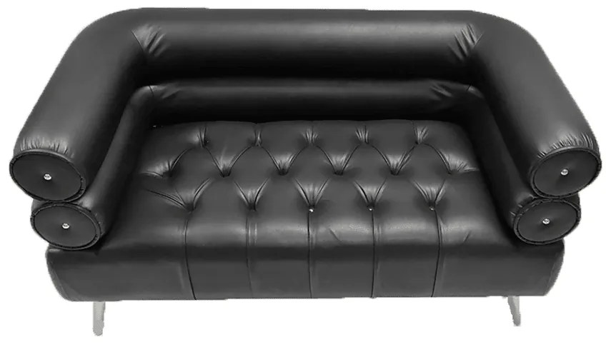 Bonsai Home Σετ Σαλόνι Chesterfield PU Μαύρο με Τραπέζι 93x72x81εκ - 143x72x81εκ - 183x72x81εκ - 108x108x46.5