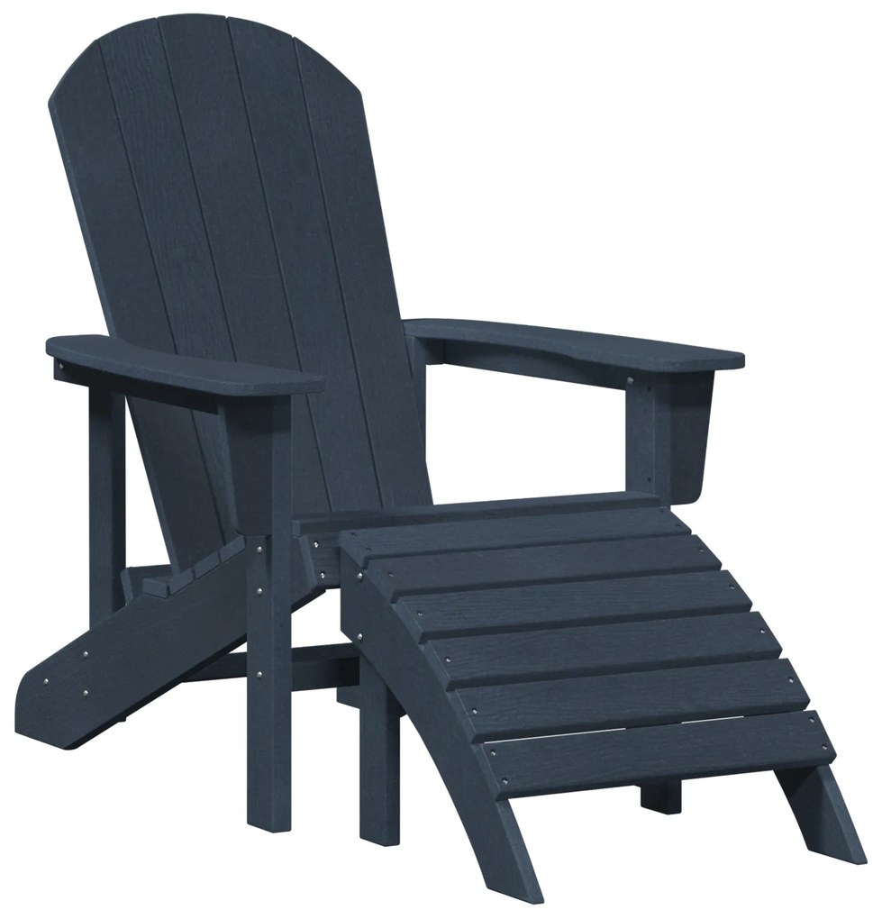 vidaXL Καρέκλα Adirondack με υποπόδιο ναυτικό μπλε HDPE