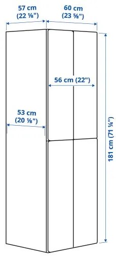 SMASTAD/PLATSA ντουλάπα με 2 ράγες ρούχων, 60x57x181 cm 695.465.31