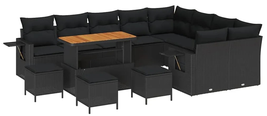 vidaXL Σετ Καναπέ Κήπου με μαξιλάρι 13 pcs Μαύρο 110 x 55 x 71 εκ