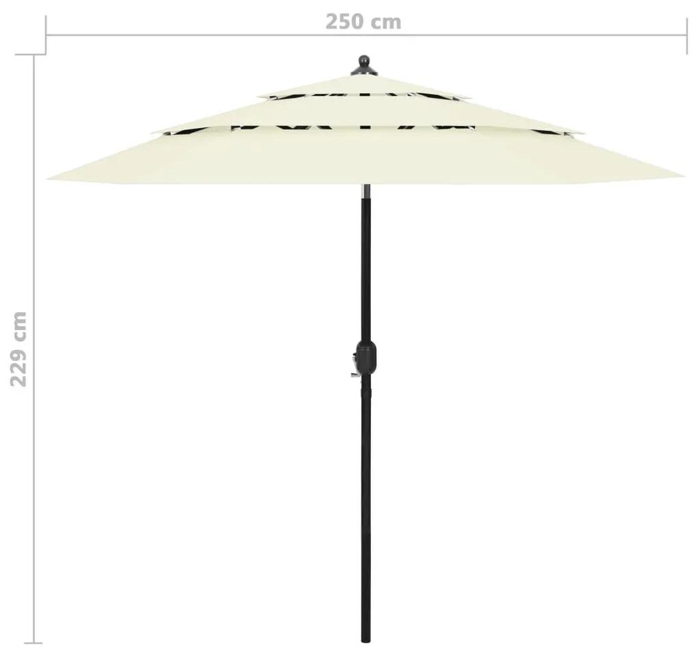 Ομπρέλα 3 Επιπέδων Λευκό της Άμμου 2,5 μ. με Ιστό Αλουμινίου - Μπεζ