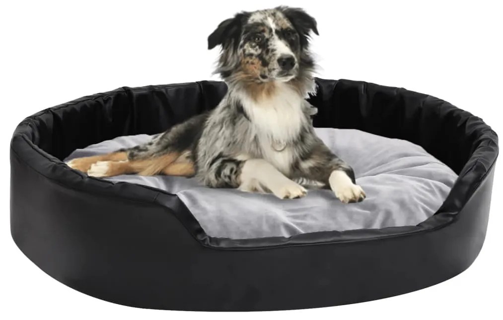 Κρεβάτι Σκύλου Μαύρο/Γκρι 90 x 79 x 20 εκ. Βελουτέ/Συνθ. Δέρμα
