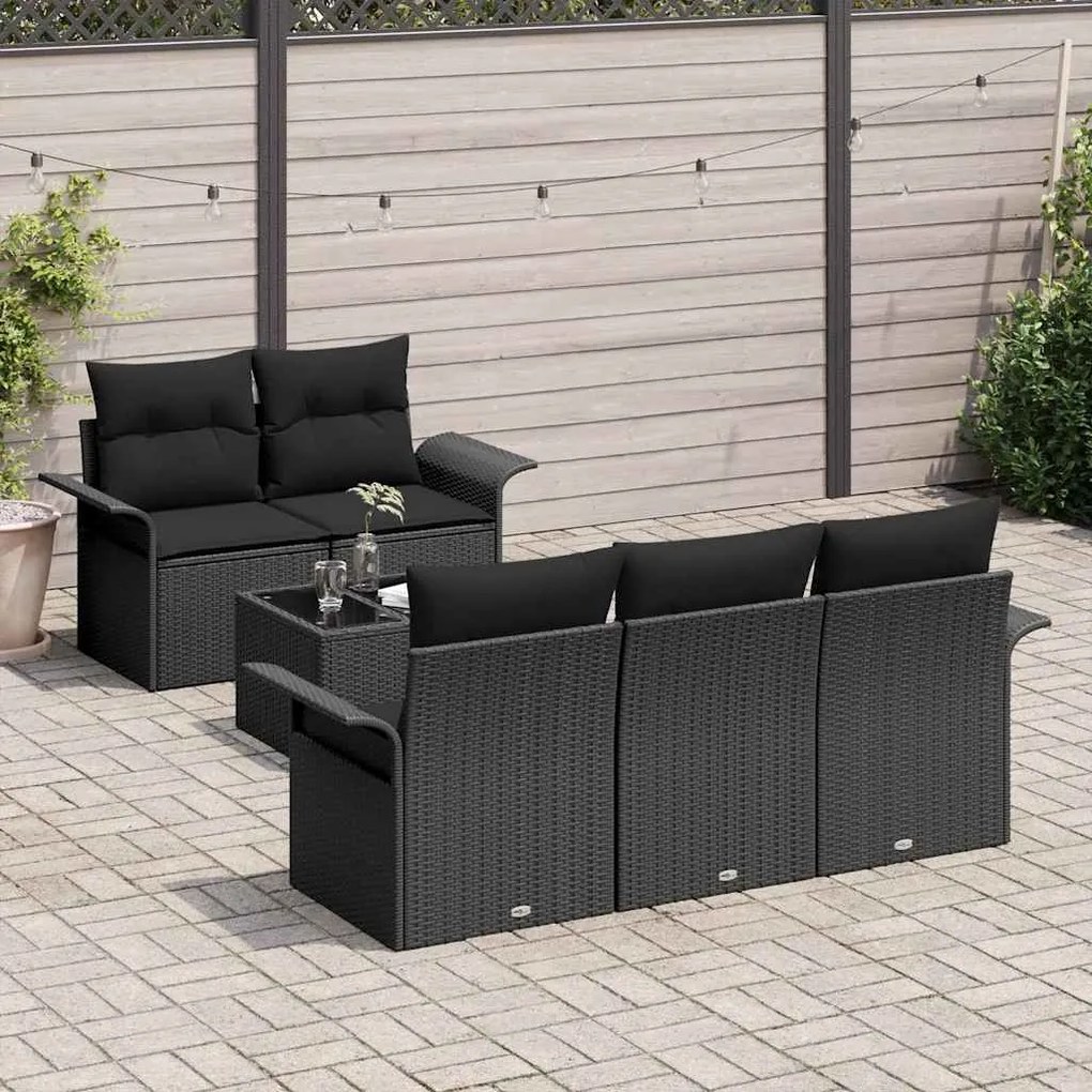 vidaXL Σετ Καναπέ Κήπου 6 pcs Μαύρο Πολυ ράταν