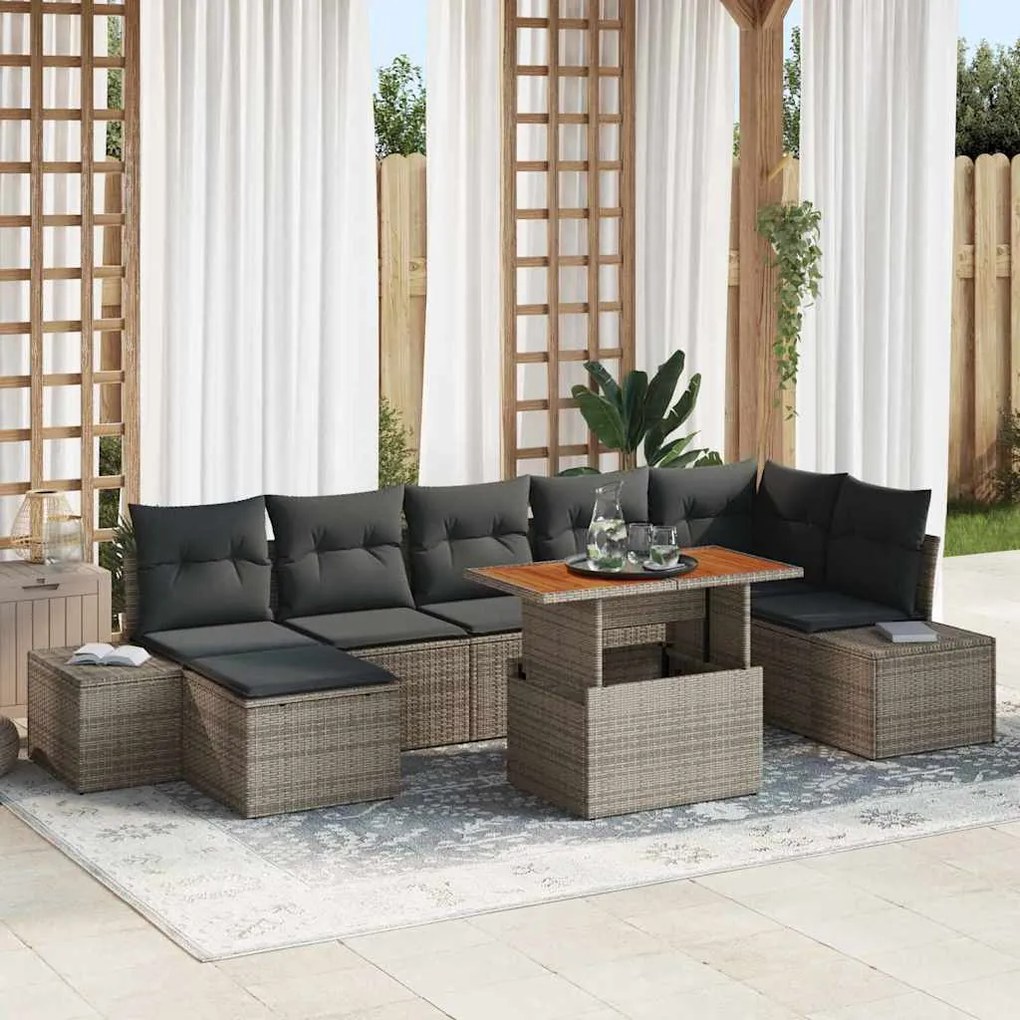 vidaXL Σετ Καναπέ Κήπου με μαξιλάρι 8 pcs Γκρι, Καφέ