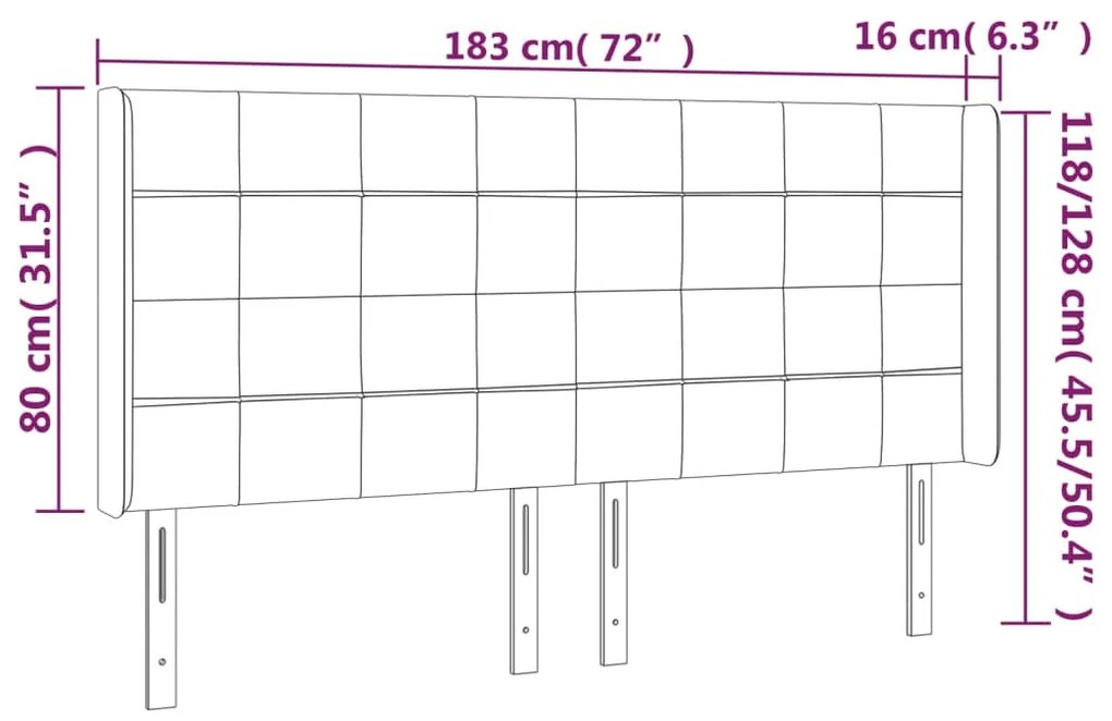 ΚΕΦΑΛΑΡΙ ΚΡΕΒΑΤΙΟΥ LED ΜΑΥΡΟ 183X16X118/128 ΕΚ. ΒΕΛΟΥΔΙΝΟ 3124110