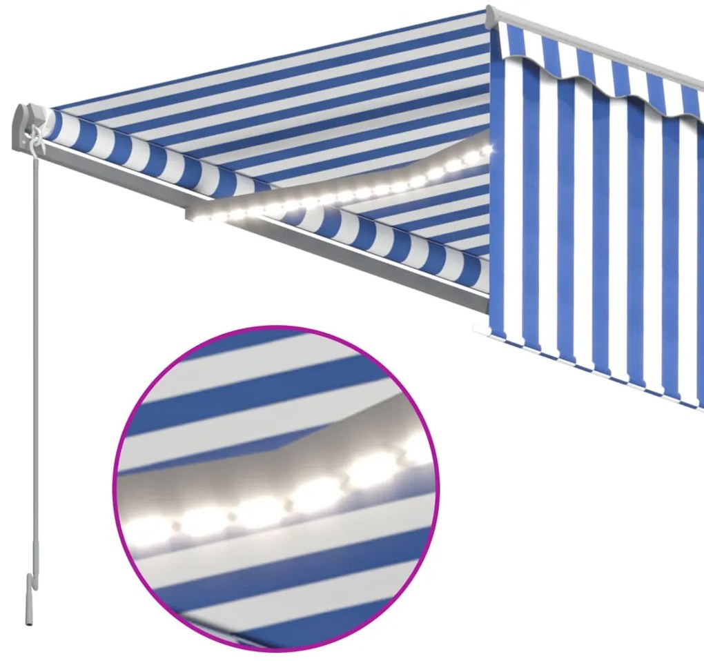 vidaXL Τέντα Αυτόματη με Σκίαστρο/LED/Αισθ. Ανέμου Μπλε/Λευκό 4,5x3 μ.