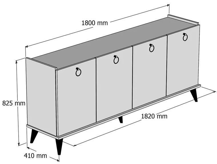 Μπουφές Lireta pakoworld μελαμίνης καρυδί-μαύρο 182x41x82.5εκ (1 τεμάχια)