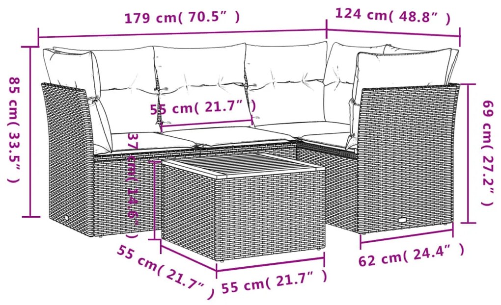 vidaXL Σετ Καναπέ Κήπου 5 Τεμαχίων Μαύρο Συνθετικό Ρατάν με Μαξιλάρια