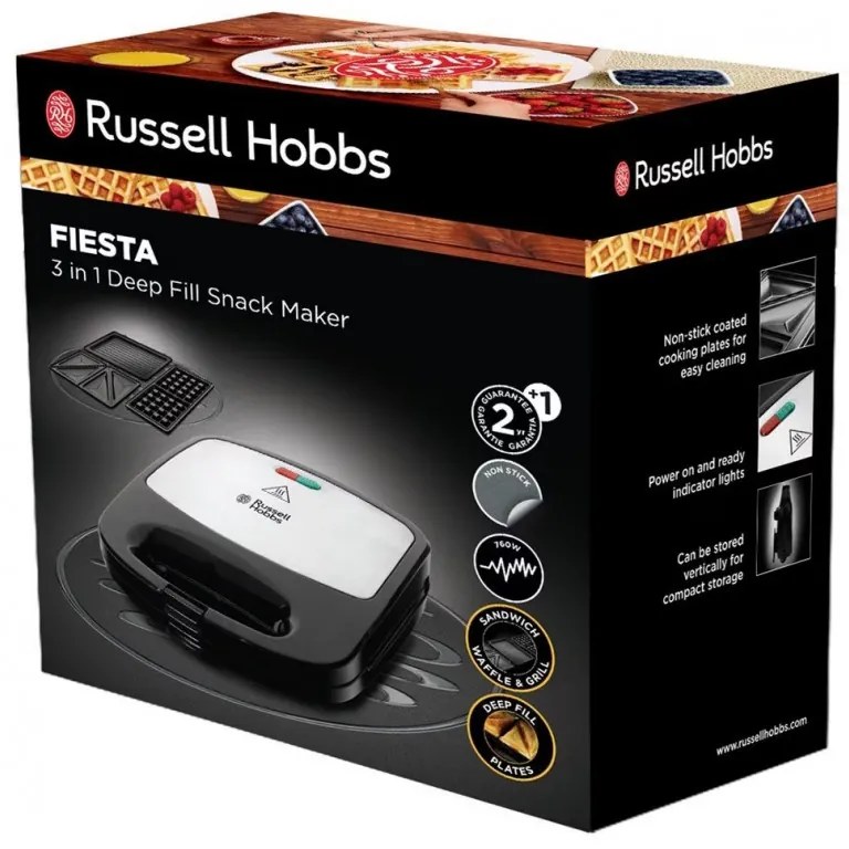Russell Hobbs Fiesta 24540-56 Τοστιέρα με Αποσπώμενες Πλάκες για 2 Τοστ, 750W, Μαύρη