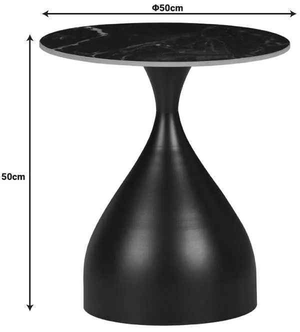 Βοηθητικό τραπέζι Kirkene Inart sintered stone σε απόχρωση λευκό μαρμάρου με λευκό μέταλλο Φ50x50εκ