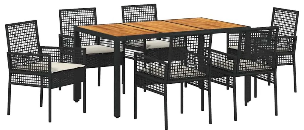 vidaXL Σέτ φαγητού για κήπο 7 pcs Μαύρο Πολυ ράταν