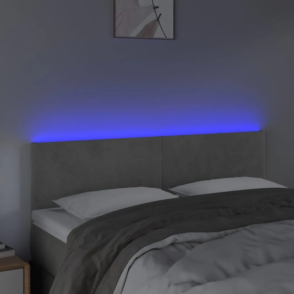 Κεφαλάρι Κρεβατιού LED Ανοιχτό Γκρι 144x5x78/88 εκ. Βελούδινο 3121380