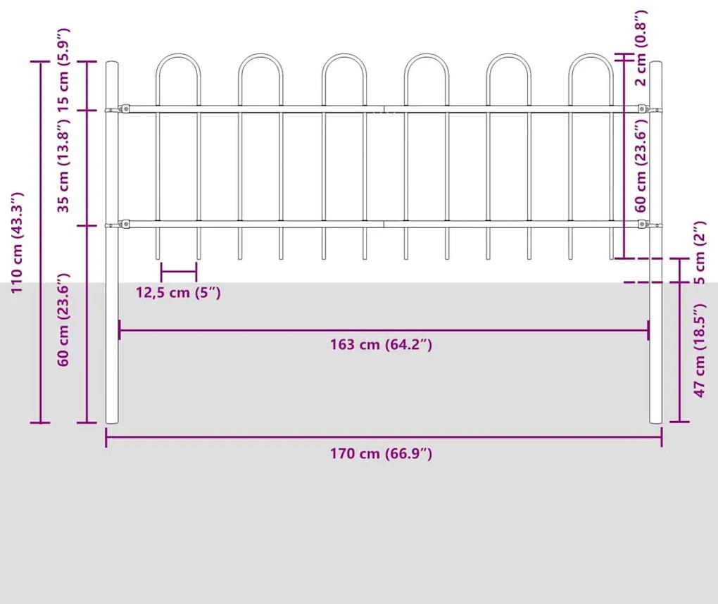 vidaXL Περίφραξη κήπου  με βρόχο Γκρι, 10.2x0.6μ, Χάλυβας
