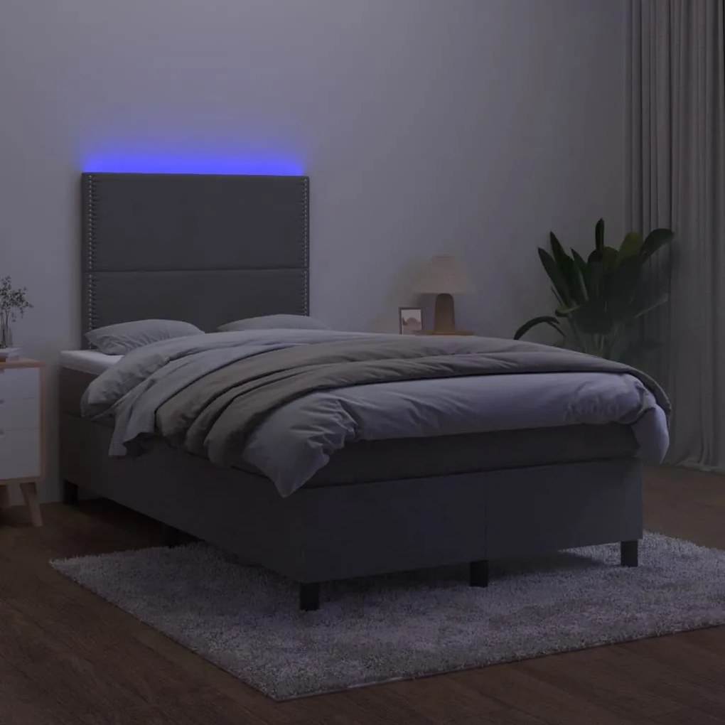 Κρεβάτι Boxspring με Στρώμα &amp; LED Σκ.Γκρι 120x190εκ. Βελούδινο - Γκρι