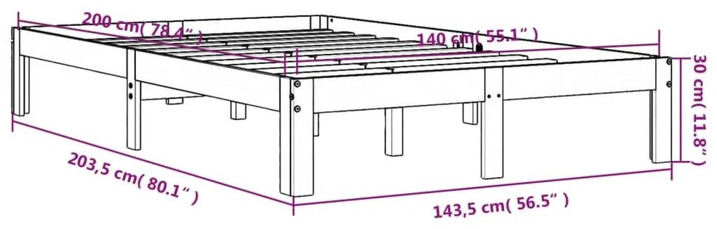 Σκελετός Κρεβατιού Χωρίς Στρώμα Καφέ 140x200 Μασίφ Ξύλο Πεύκου - Καφέ