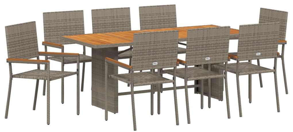 vidaXL Σέτ φαγητού για κήπο 9 pcs Γκρι 190 x 80 x 75 εκ.