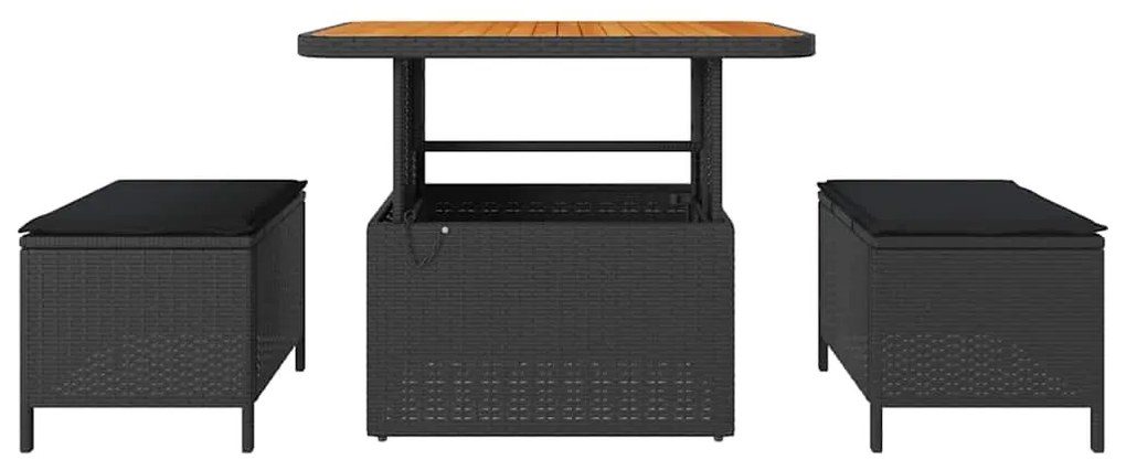 vidaXL Σέτ φαγητού για κήπο Μαύρο συνθετικό ρατάν