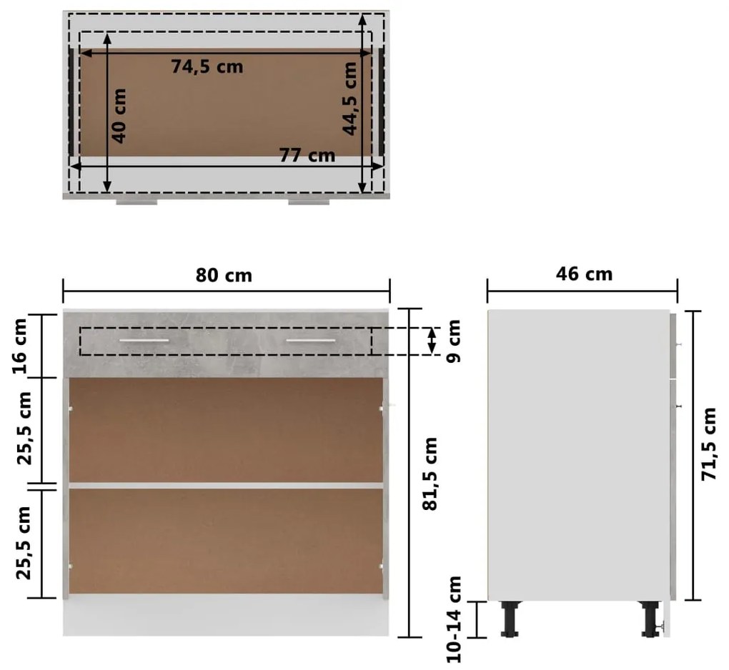 Ντουλάπι Νεροχύτη Γκρι Σκυροδέματος 80x46x81,5 εκ. Επεξ. Ξύλο - Γκρι