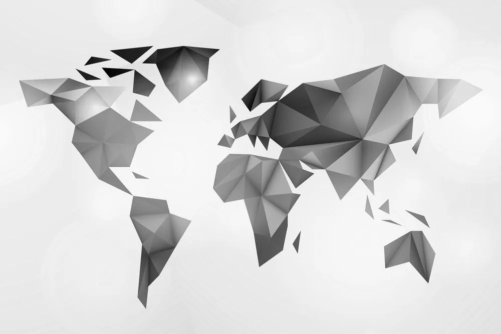 Εικόνα στον παγκόσμιο χάρτη φελλού σε στυλ origami σε ασπρόμαυρο σχέδιο - 90x60 color mix