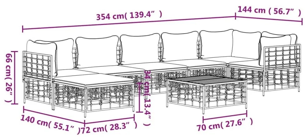 Σαλόνι Κήπου Σετ 8 Τεμαχίων Ανθρακί Συνθετικό Ρατάν &amp; Μαξιλάρια - Ανθρακί