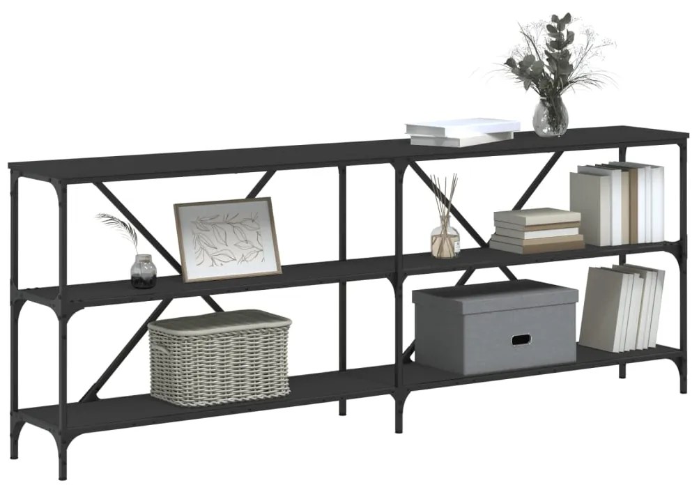 vidaXL Τραπέζι Κονσόλα Μαύρο 200 x 30 x 75 εκ. Επεξεργ. Ξύλο/Σίδηρος