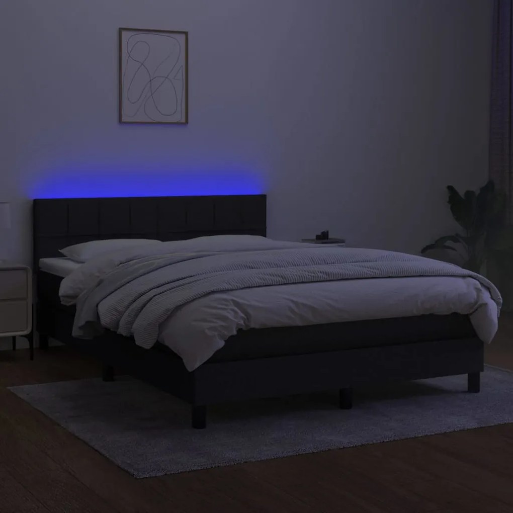 vidaXL Κρεβάτι Boxspring με Στρώμα & LED Μαύρο 140x200 εκ. Υφασμάτινο