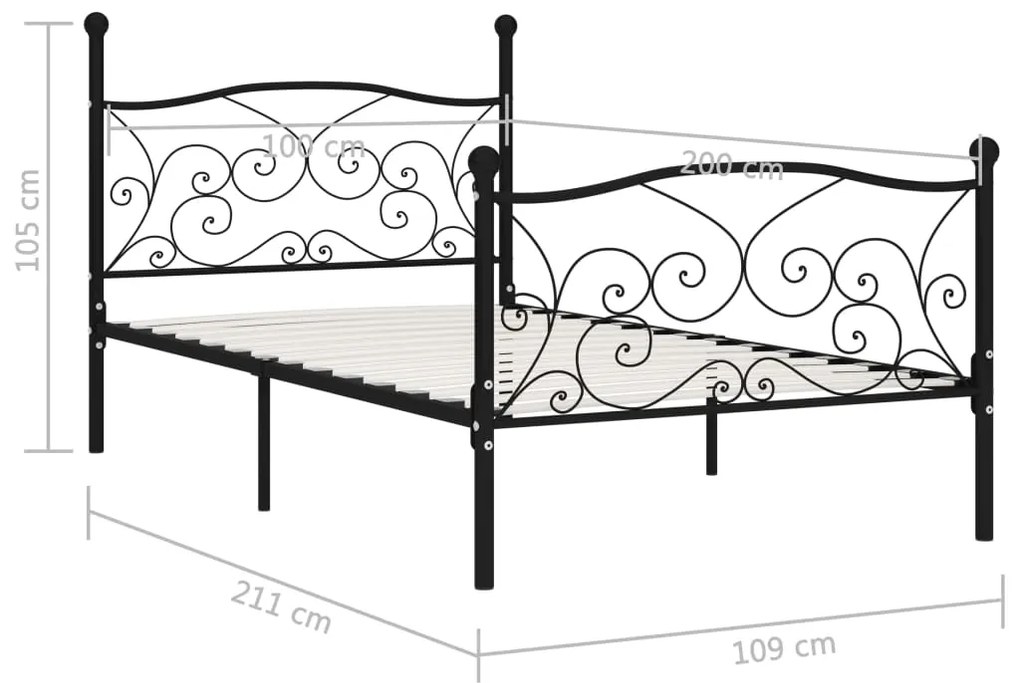 vidaXL Πλαίσιο Κρεβατιού με Τελάρο Μαύρο 100 x 200 εκ. Μεταλλικό