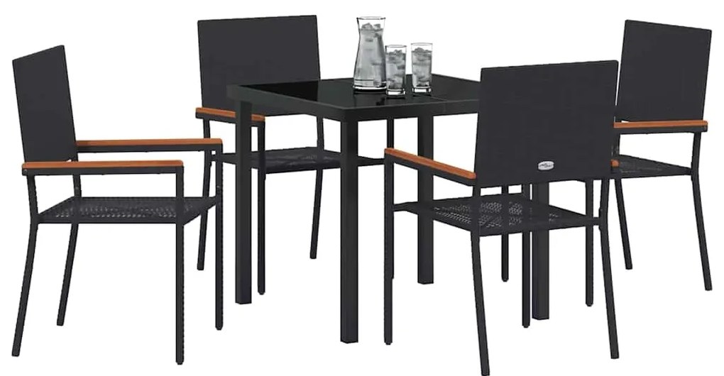 vidaXL Σέτ φαγητού για κήπο 5 pcs Μαύρο Πολυ ράταν