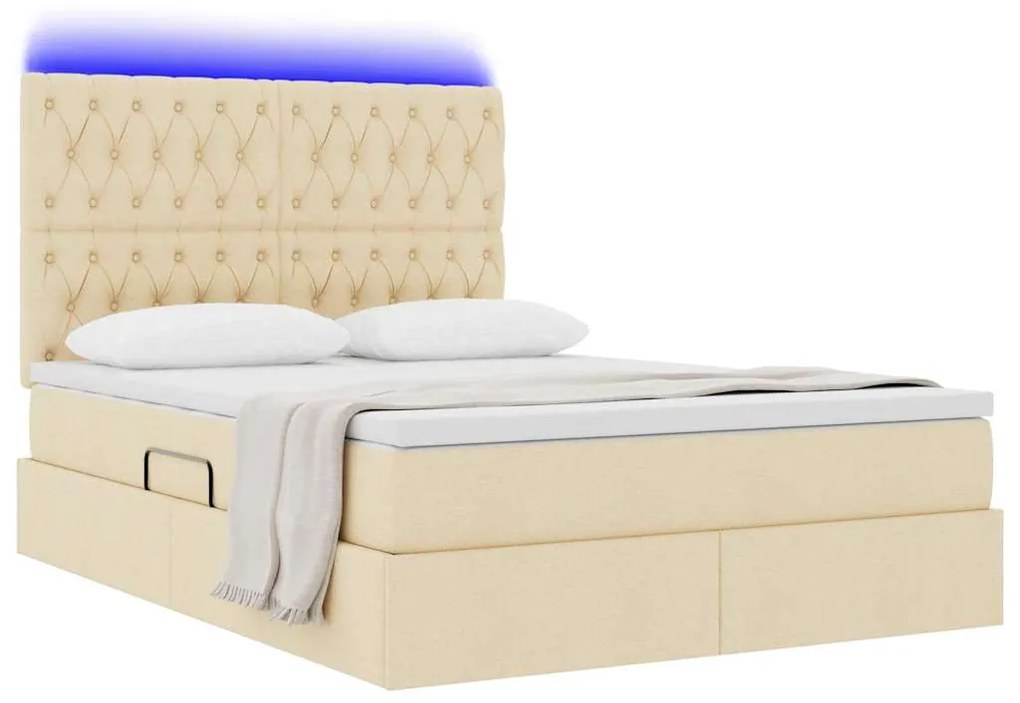 vidaXL Κρεβάτι με αποθηκευτικό χώρο και LED Κρέμ 140 x 200 cm