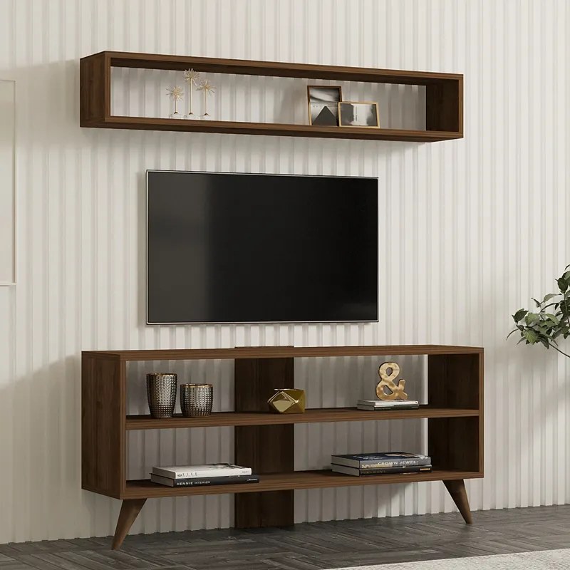 Σύνθετο σαλονιού Prestige pakoworld σε καρυδί απόχρωση 120x29,6x50εκ (1 τεμάχια)