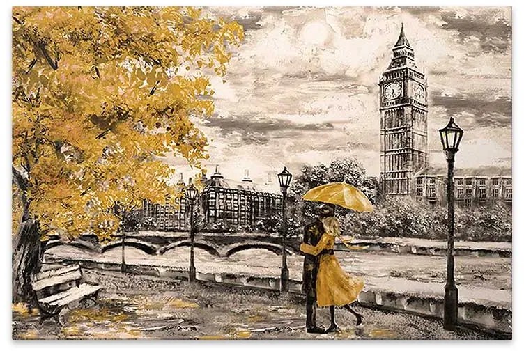 Πίνακας σε καμβά &quot;Big Ben And Yellow Leaves&quot; Megapap ψηφιακής εκτύπωσης 75x50x3εκ.