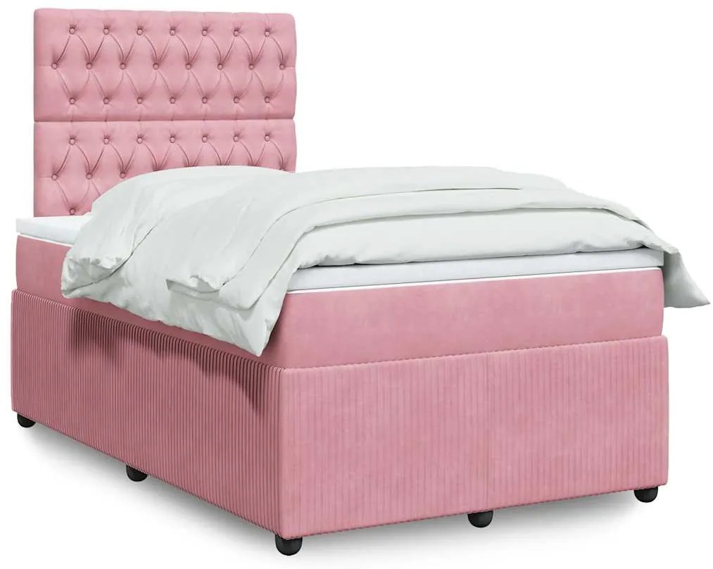 vidaXL Κρεβάτι Boxspring με Στρώμα Ροζ 120x190 εκ. Βελούδινο