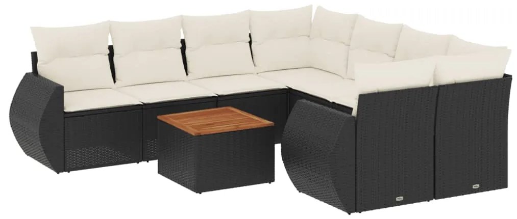 vidaXL Σαλόνι Κήπου Σετ 9 Τεμαχίων Μαύρο από Συνθ. Ρατάν με Μαξιλάρια