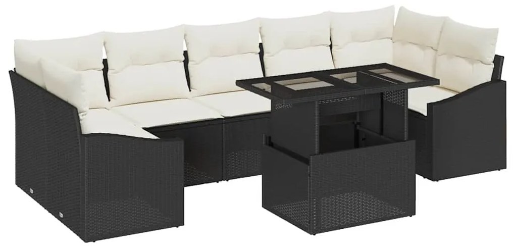 vidaXL Σετ Καναπέ Κήπου με αποθήκευση 8 pcs Μαύρο Πολυ ράταν