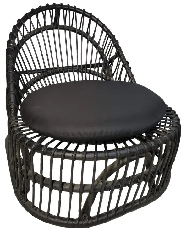 Πολυθρόνα Tromso paakoworld pe rattan σε μαύρη απόχρωση με μαύρο μαξιλάρι 80x85x98εκ