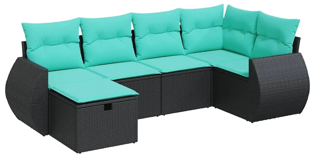 vidaXL Καναπές Κήπου 6 Τεμαχίων Μαύρο από Συνθετικό Ρατάν με Μαξιλάρια