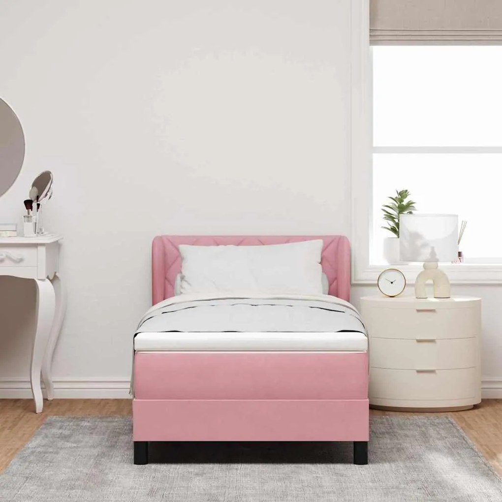 Κρεβάτι Box Spring με Στρώμα vidaXL Ροζ 90x200 cm Βελούδο